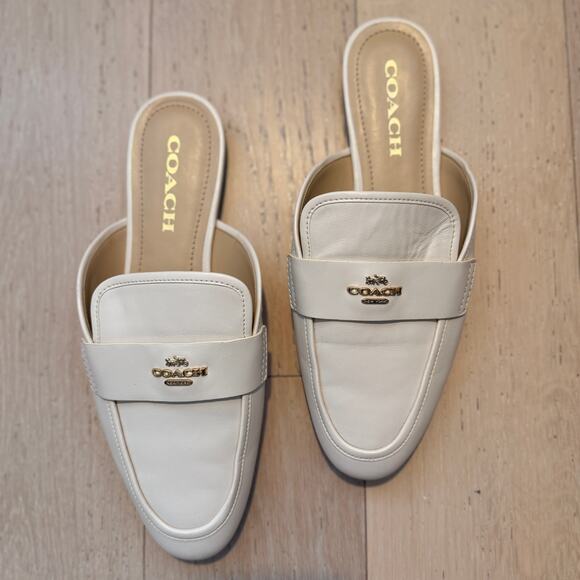 COACH Samie Chalk White Leather Round Toe Slide-On Mule Flats | 8 - Picture 2 of 11